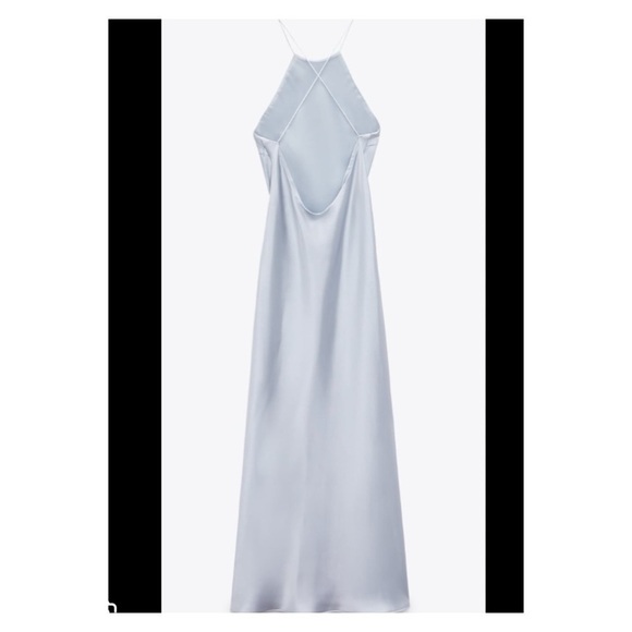 ZARA Light Blue Open Back Satin Midi Slip Dress Medium Blogger Favorite NWT Sexy - Picture 7 of 8